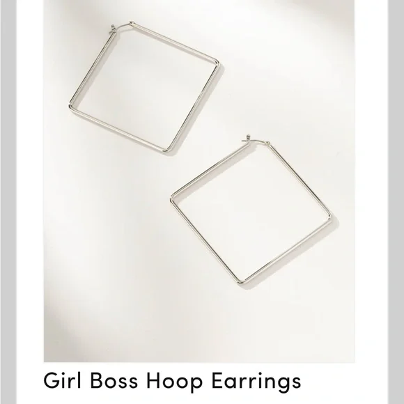 Uncommon James girl boss silver square hoop earrings - brand new (NWT) - Picture 2 of 5